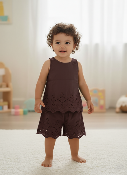 June Shorts and Top Set Brown — Cotton Girls Co-Ord | Infant to Tween 0-13 Years