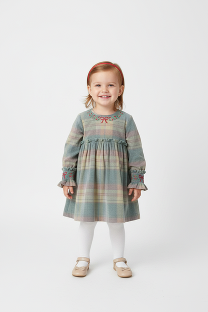 Arlo Hand-Embroidered Corduroy A-Line Dress Blue — Cotton Girls Dress | 0-13 Years
