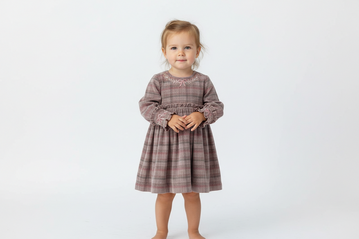 Arlo Hand-Embroidered Corduroy A-Line Dress — Cotton Girls Dress | 0-13 Years