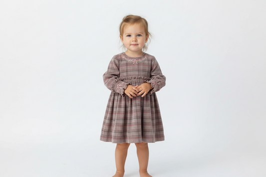 Arlo Hand-Embroidered Corduroy A-Line Dress — Cotton Girls Dress | 0-13 Years