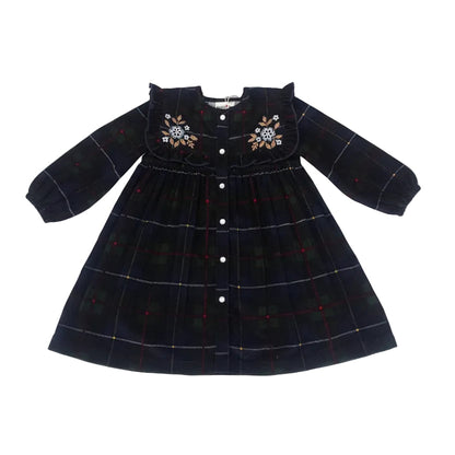 Holly Corduroy Hand-Embroidered Sailor-Collar Shirt Dress - Green