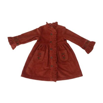 Willow Corduroy Shirt Dress With Hand Embroidery - Rust