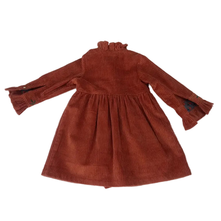 Willow Corduroy Shirt Dress With Hand Embroidery - Rust