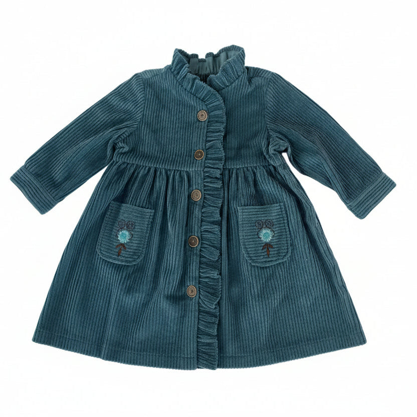 Willow Corduroy Shirt Dress With Hand Embroidery - Blue