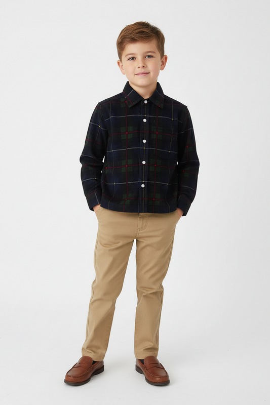 Rowan Plaid Corduroy Boys Shirt -Green