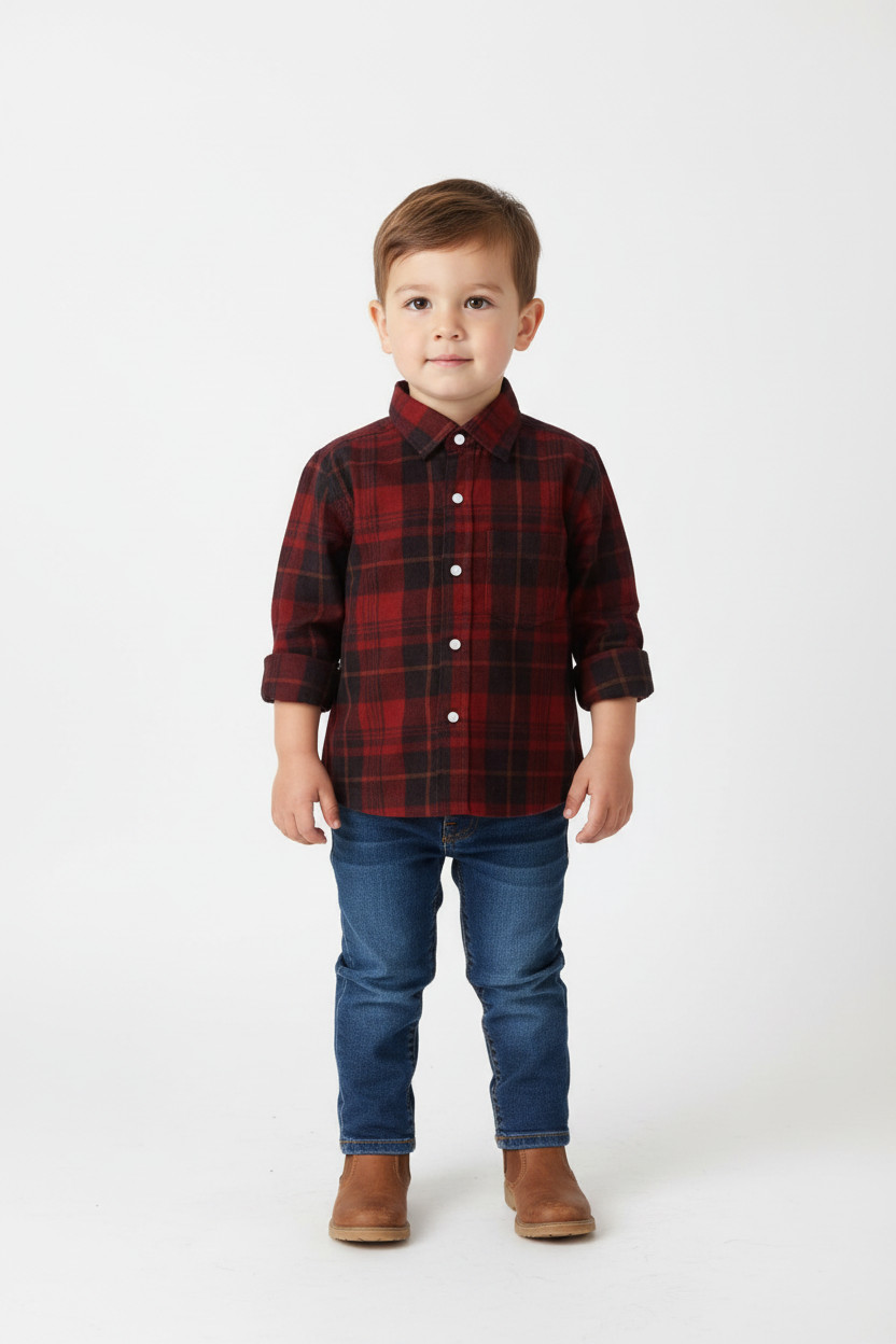 Rowan Plaid Corduroy Boys Shirt - Red