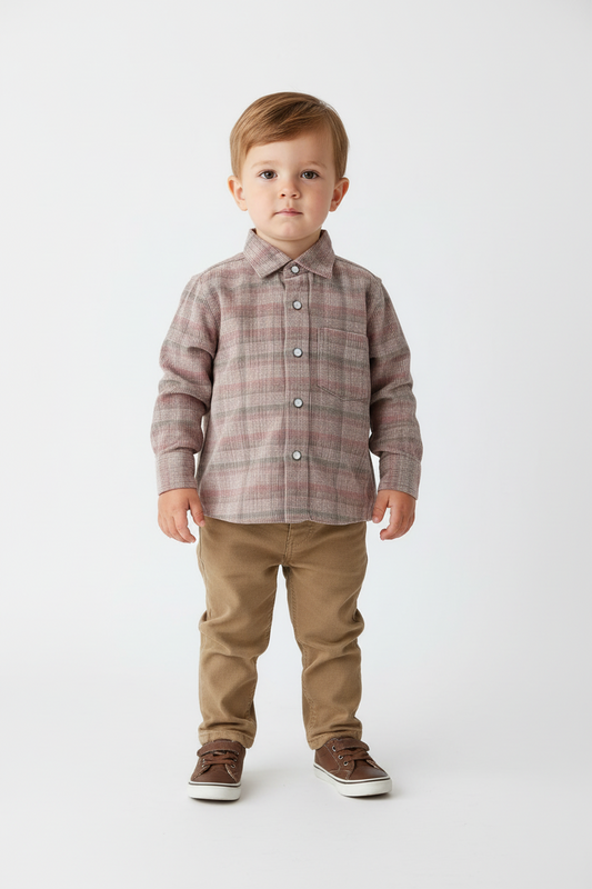 Rowan Plaid Corduroy Boys Shirt - Grey