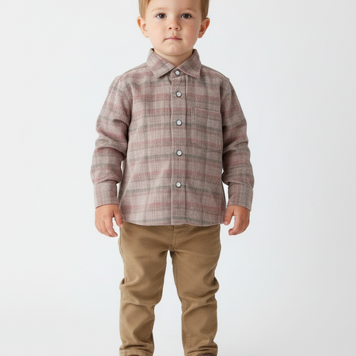 Rowan Plaid Corduroy Boys Shirt - Grey