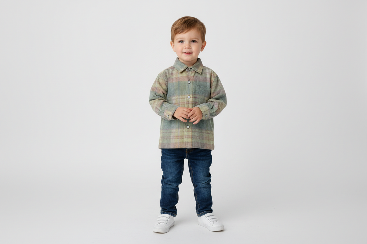 Rowan Plaid Corduroy Boys Shirt - Blue