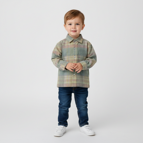 Rowan Plaid Corduroy Boys Shirt - Blue