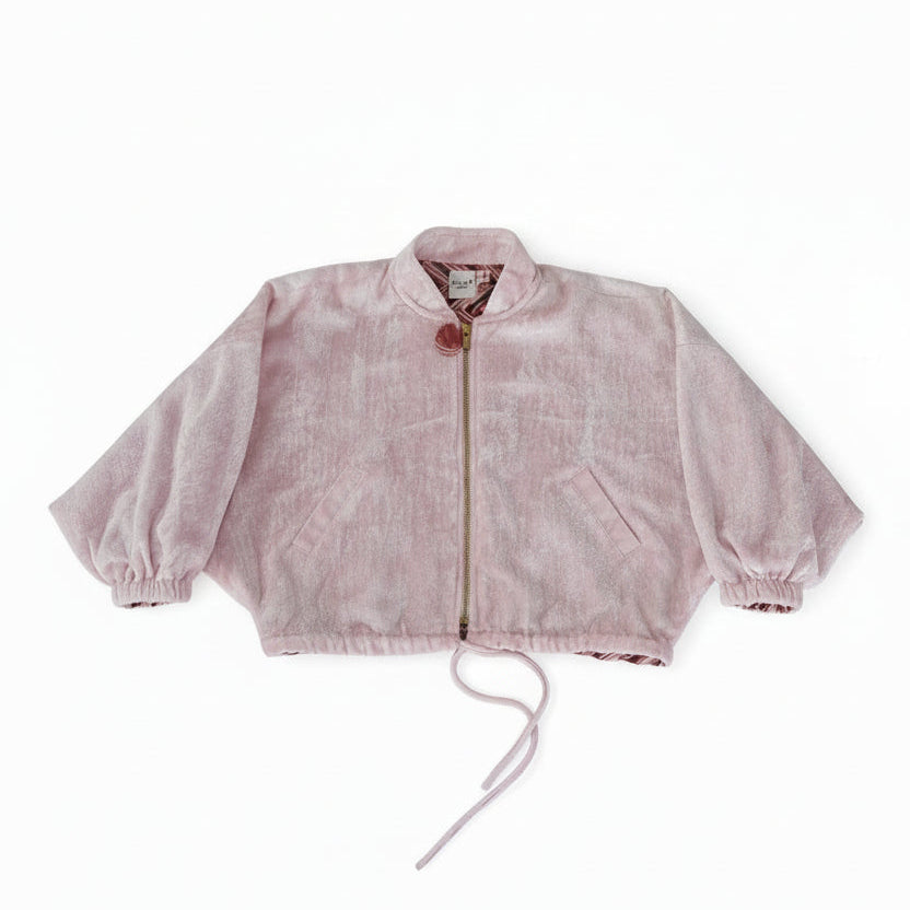 Sienna Luxe Crushed Velvet Bomber Jacket - Pink