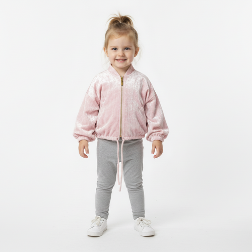 Sienna Luxe Crushed Velvet Bomber Jacket - Pink