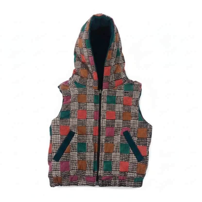 Checks & Solid Teal Reversible Corduroy Jacket