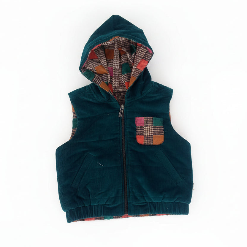Checks & Solid Teal Reversible Corduroy Jacket