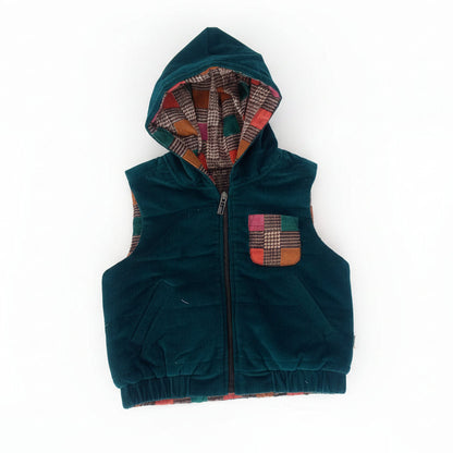 Checks & Solid Teal Reversible Corduroy Jacket