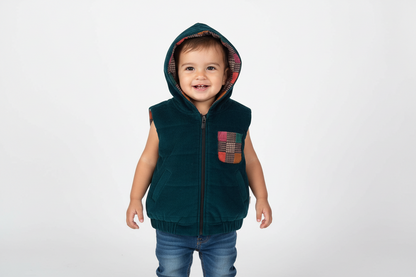 Checks & Solid Teal Reversible Corduroy Jacket