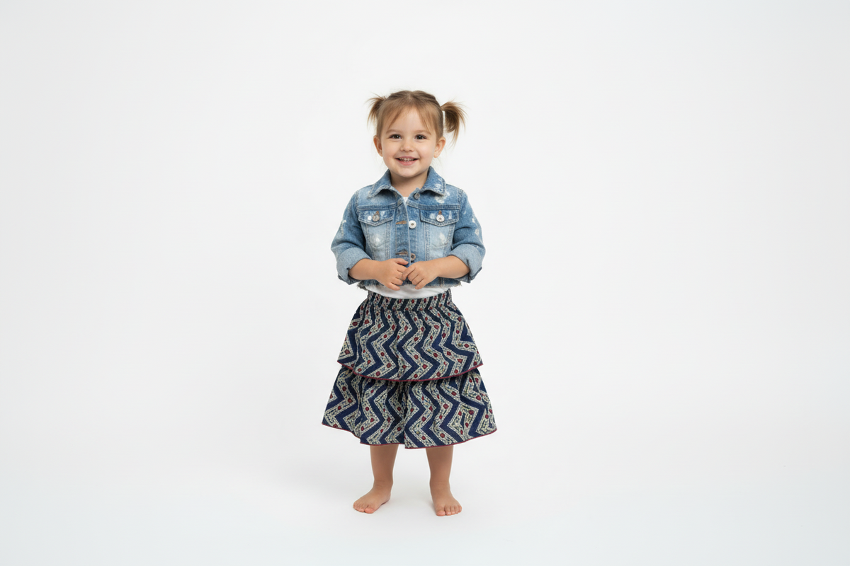 Cotton Printed Tiered Woven Girls Skirt