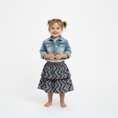 Cotton Printed Tiered Woven Girls Skirt