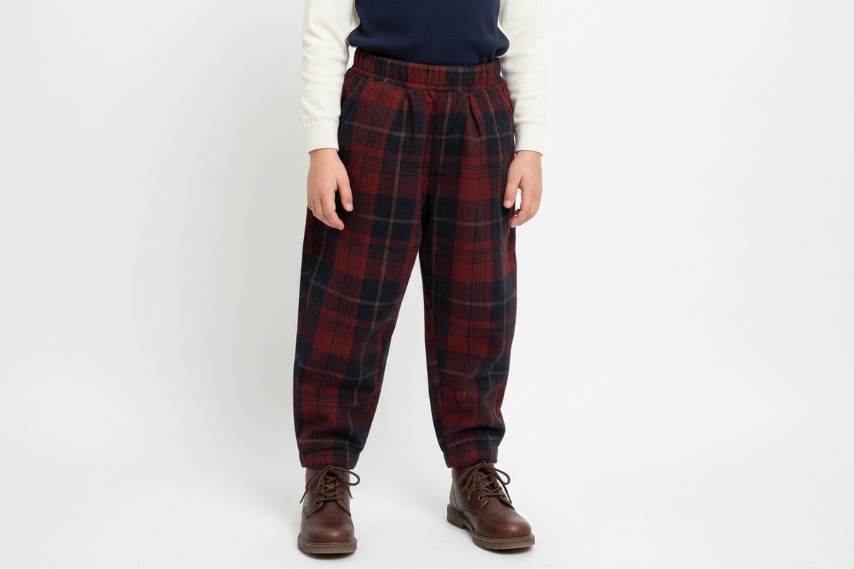Pleated Checked Corduroy Pants