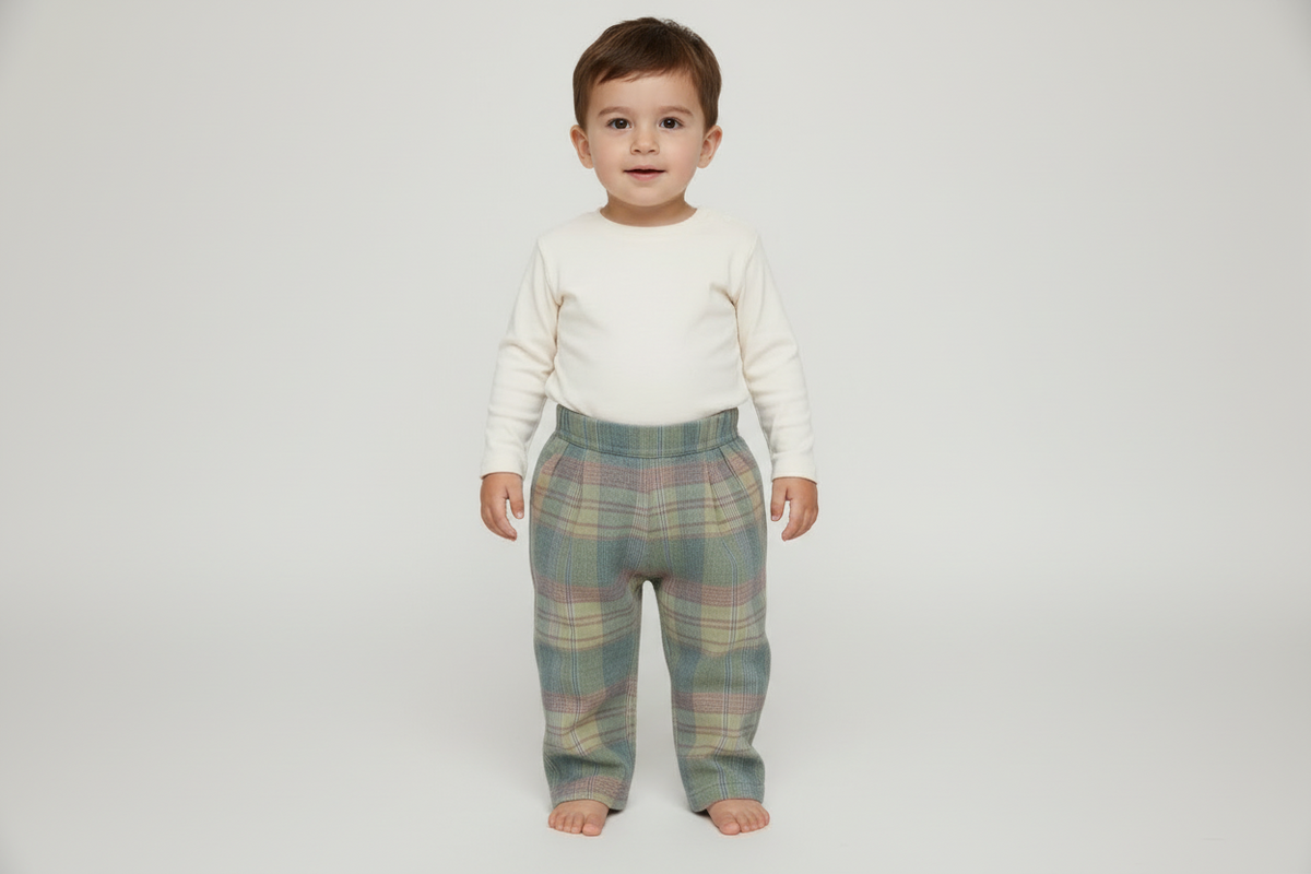 Pleated Checked Corduroy Pants