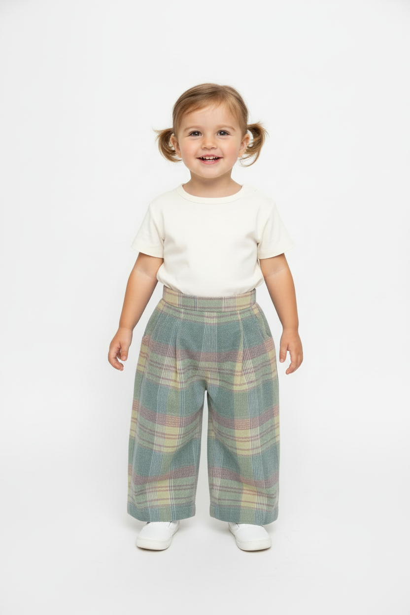 Pleated Checked Corduroy Pants