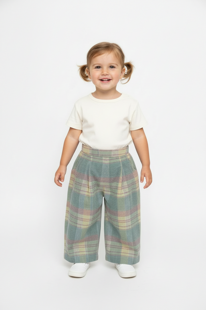 Pleated Checked Corduroy Pants