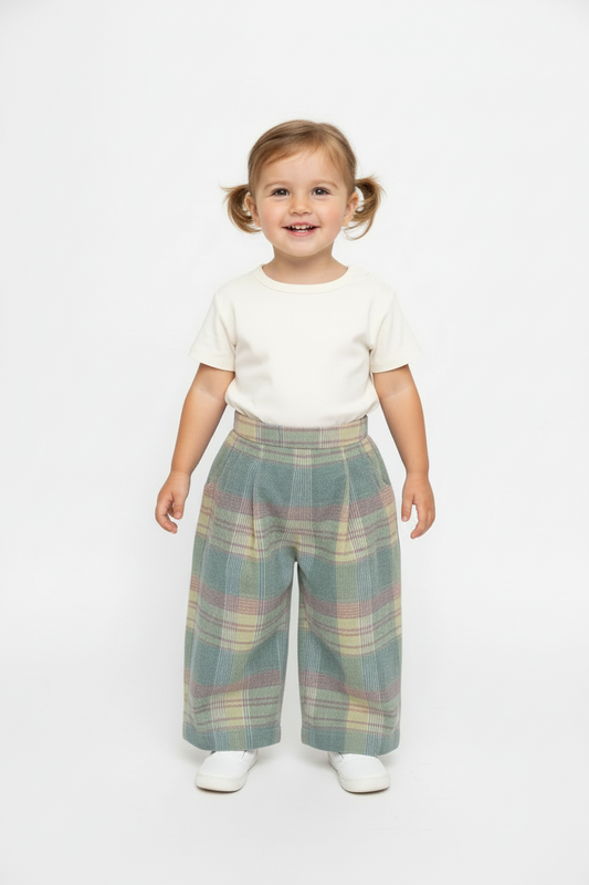 Pleated Checked Corduroy Pants