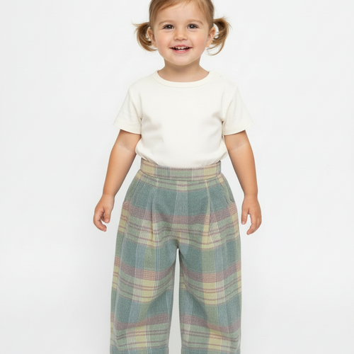 Pleated Checked Corduroy Pants