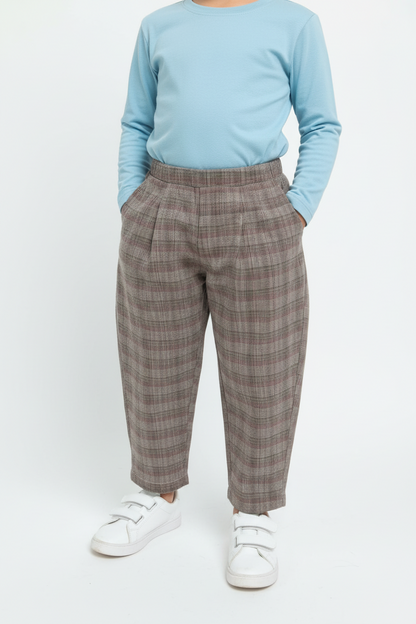 Pleated Checked Corduroy Pants