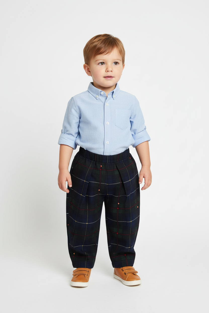 Pleated Checked Corduroy Pants