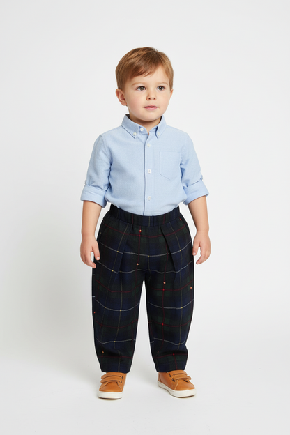 Pleated Checked Corduroy Pants