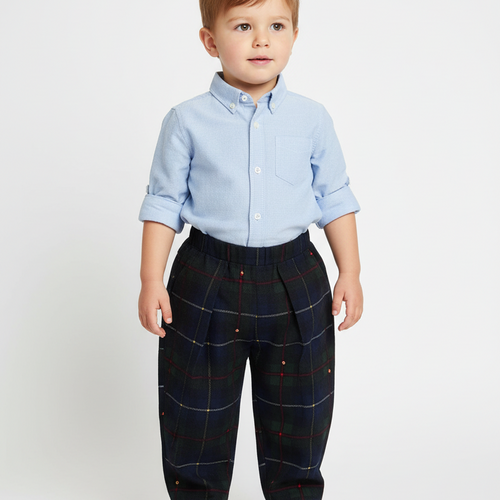 Pleated Checked Corduroy Pants