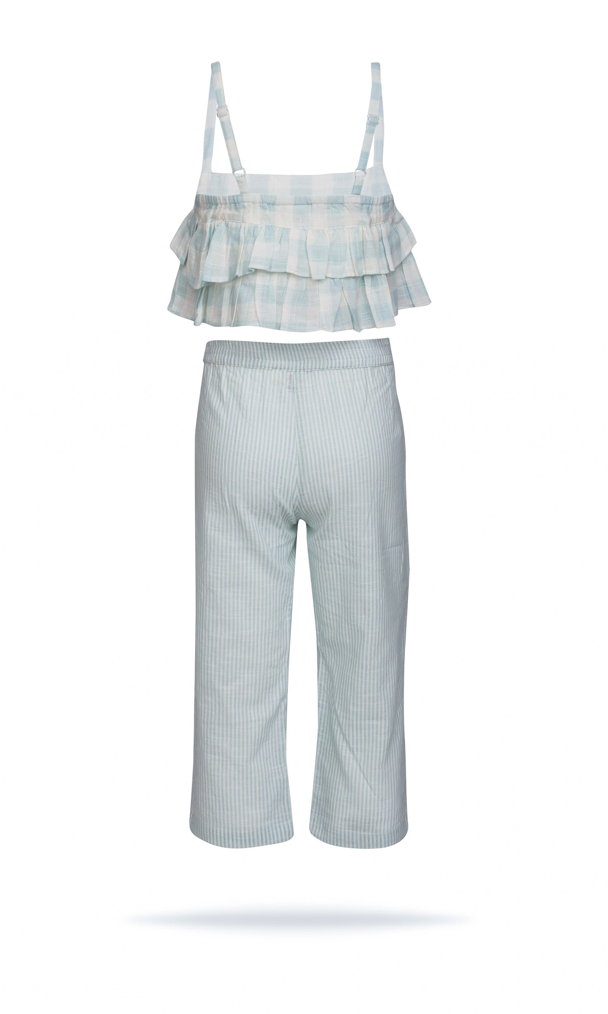 Adorable 2-Piece Light Blue Checks Top & Striped Pants Set for Kids & Infants top & pant set Yo Baby India 