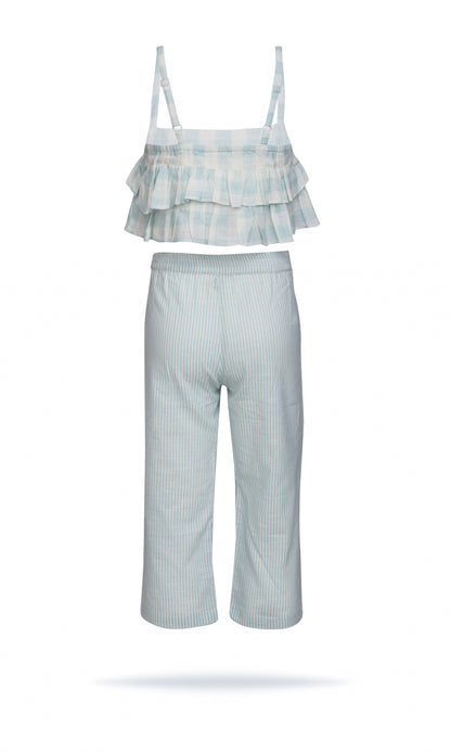 Adorable 2-Piece Light Blue Checks Top & Striped Pants Set for Kids & Infants top & pant set Yo Baby India 