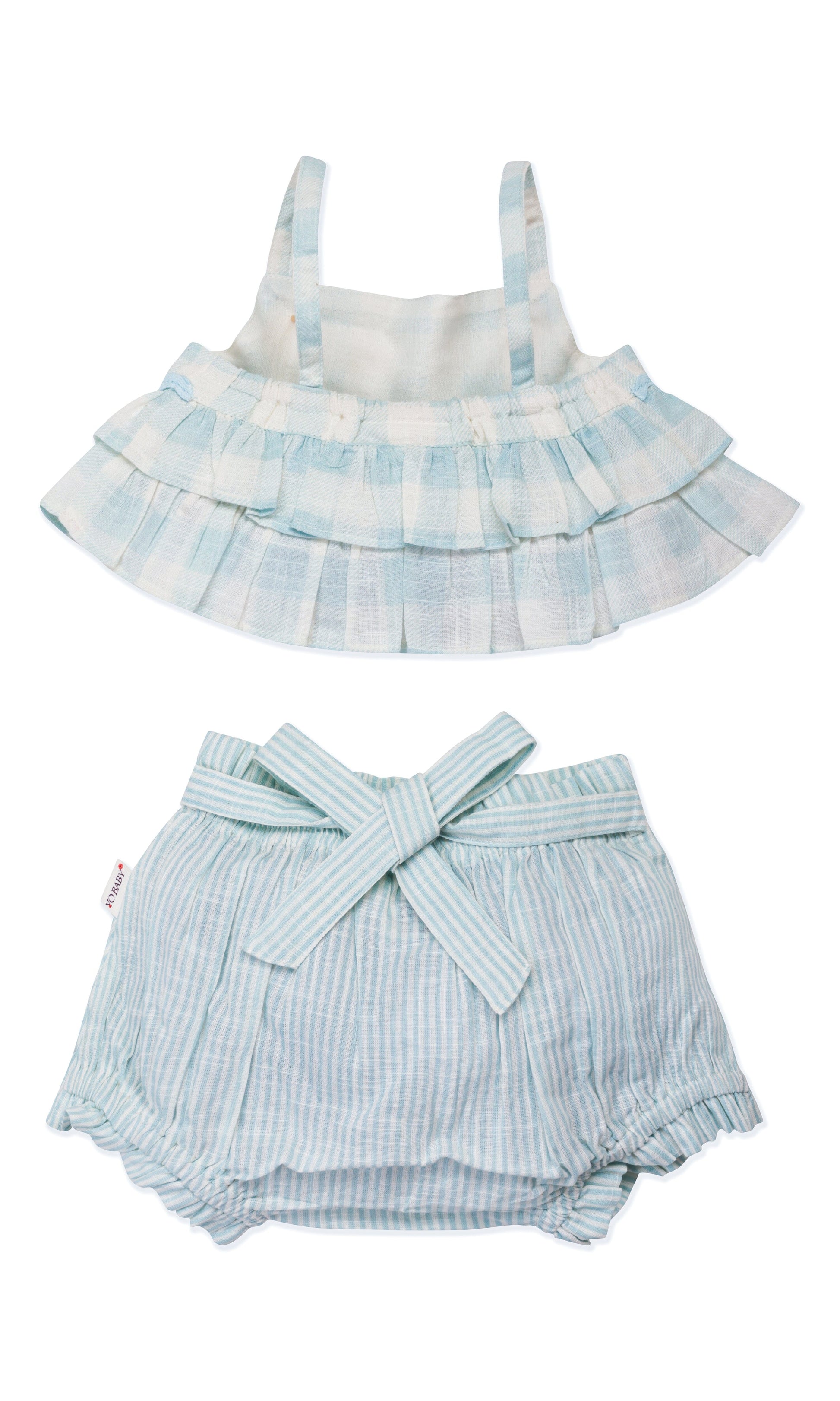 Adorable 2-Piece Light Blue Checks Top & Striped Pants Set for Kids & Infants top & pant set Yo Baby India 