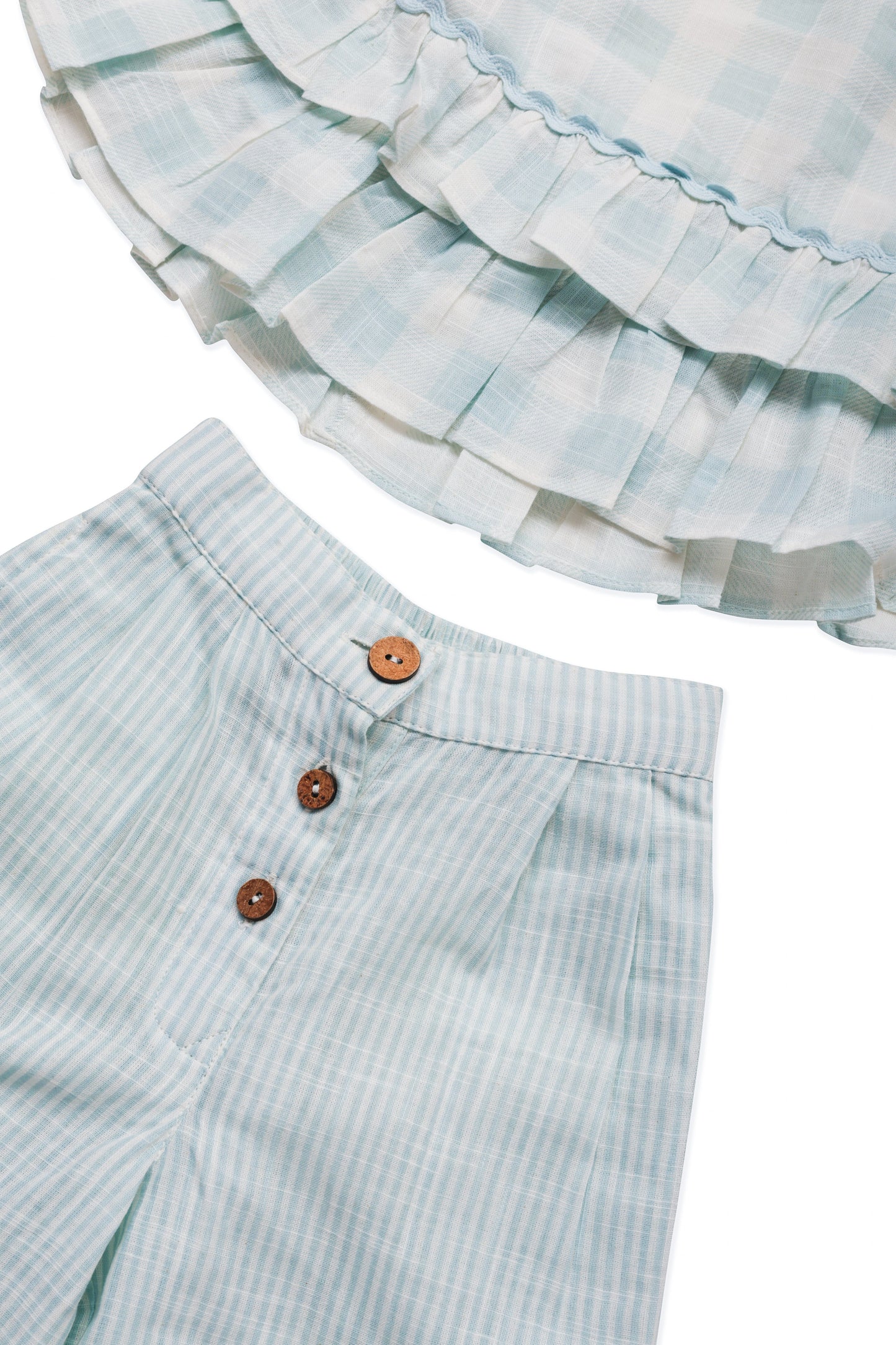 Adorable 2-Piece Light Blue Checks Top & Striped Pants Set for Kids & Infants top & pant set Yo Baby India 