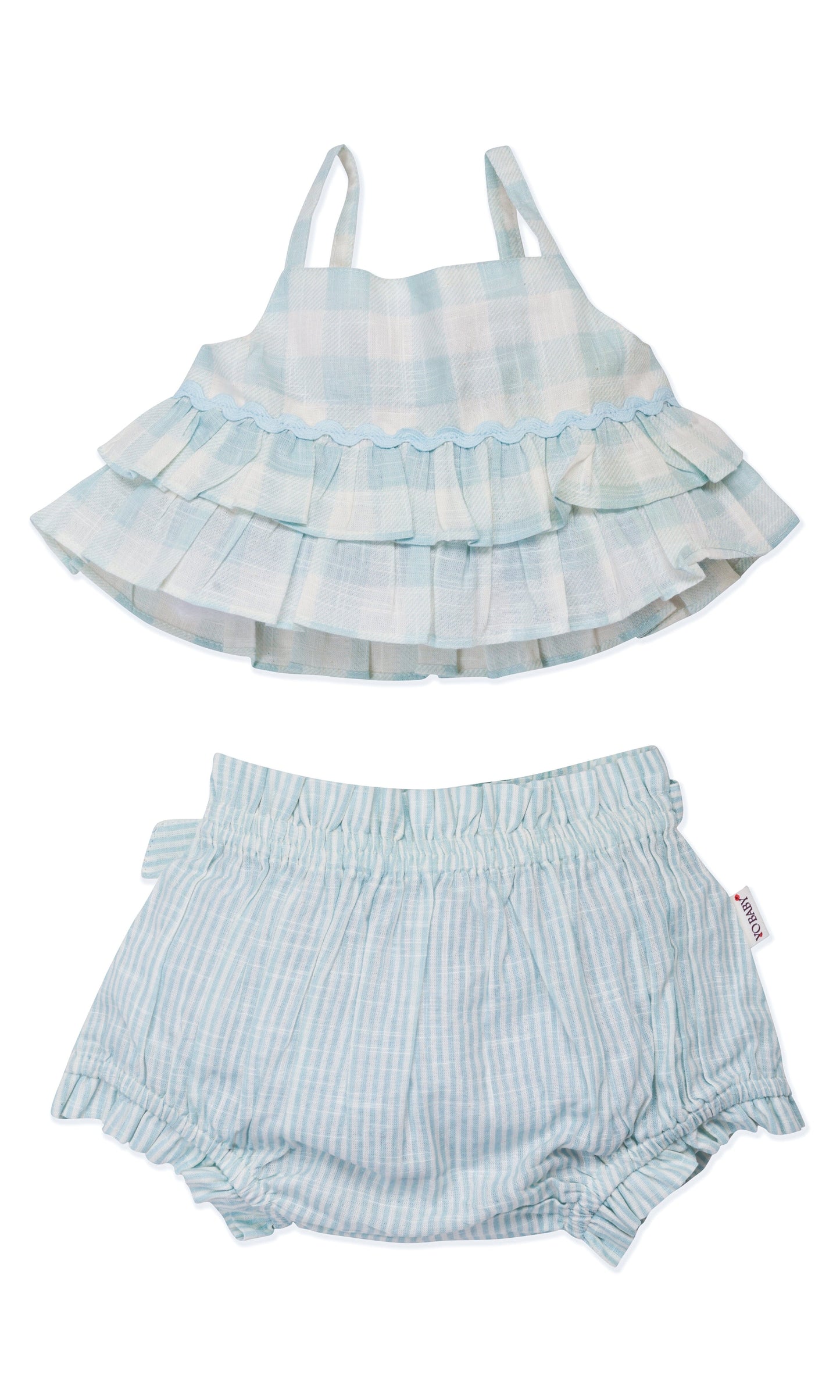 Adorable 2-Piece Light Blue Checks Top & Striped Pants Set for Kids & Infants top & pant set Yo Baby India 