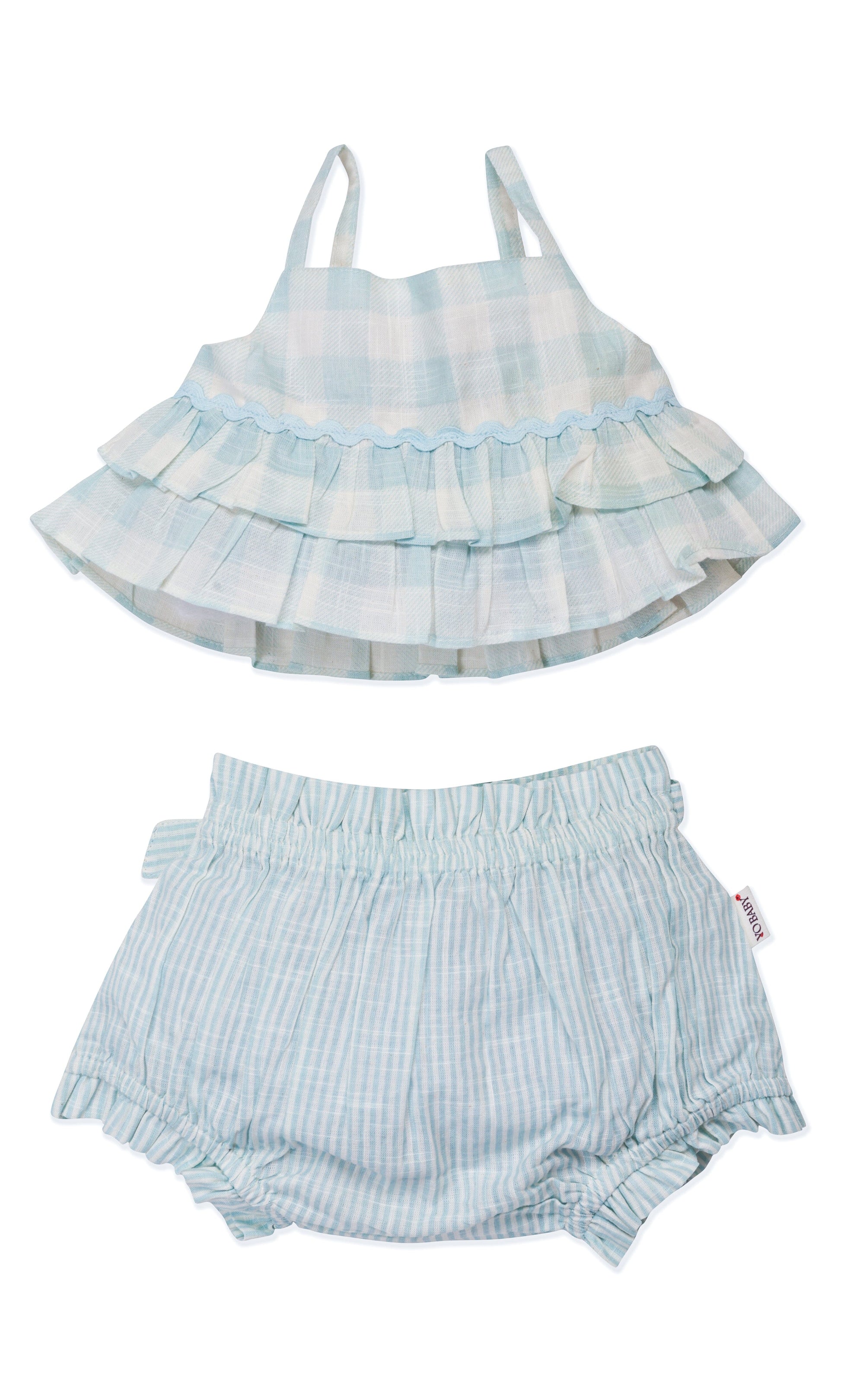 Adorable 2-Piece Light Blue Checks Top & Striped Pants Set for Kids & Infants top & pant set Yo Baby India 