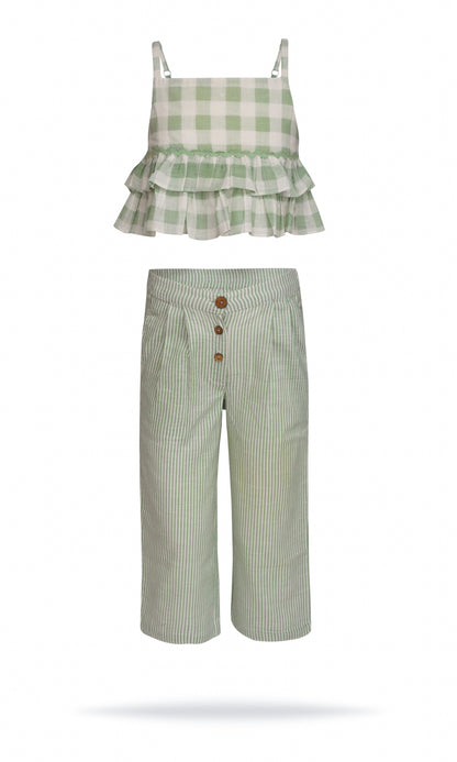 Adorable 2-Piece Sage Checks Top & Striped Pants Set for Kids & Infants dress & diaper cover Yo Baby India 