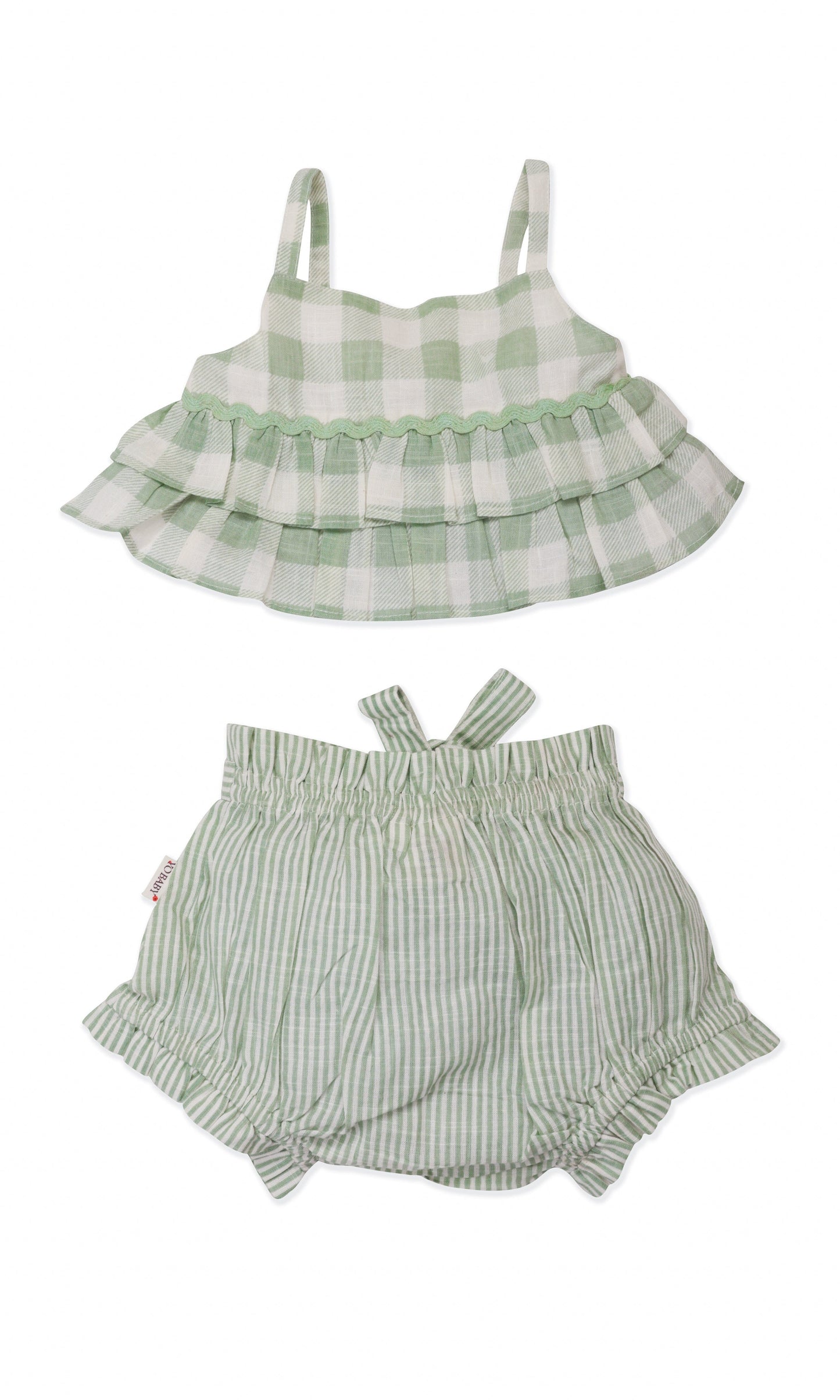 Adorable 2-Piece Sage Checks Top & Striped Pants Set for Kids & Infants dress & diaper cover Yo Baby India 