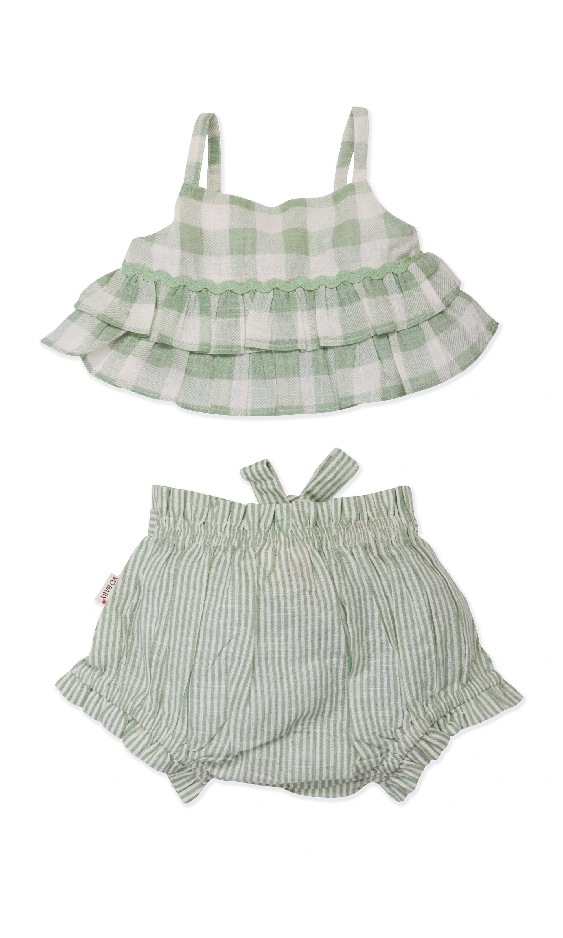 Adorable 2-Piece Sage Checks Top & Striped Pants Set for Kids & Infants dress & diaper cover Yo Baby India 