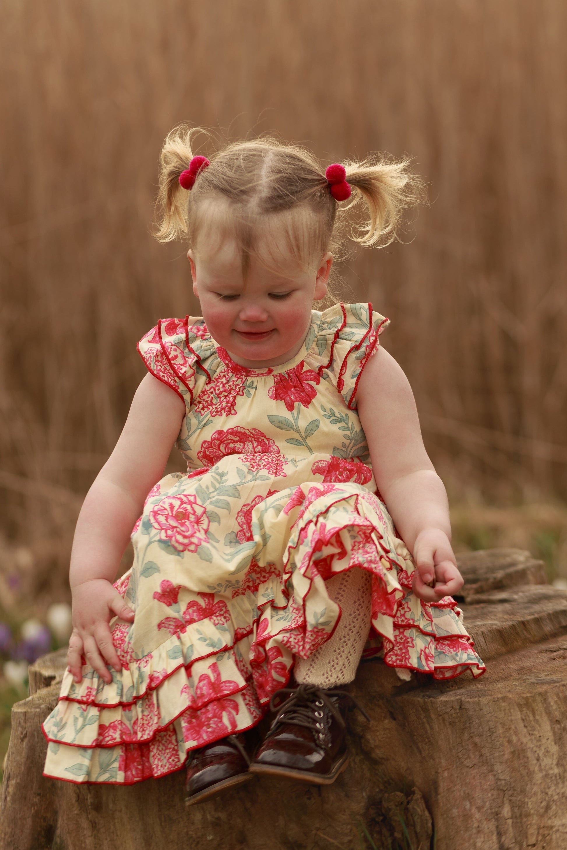 Adorable Red Floral Kids' Dress with Cap Sleeves and Frill Layers DRESS Yo Baby India 