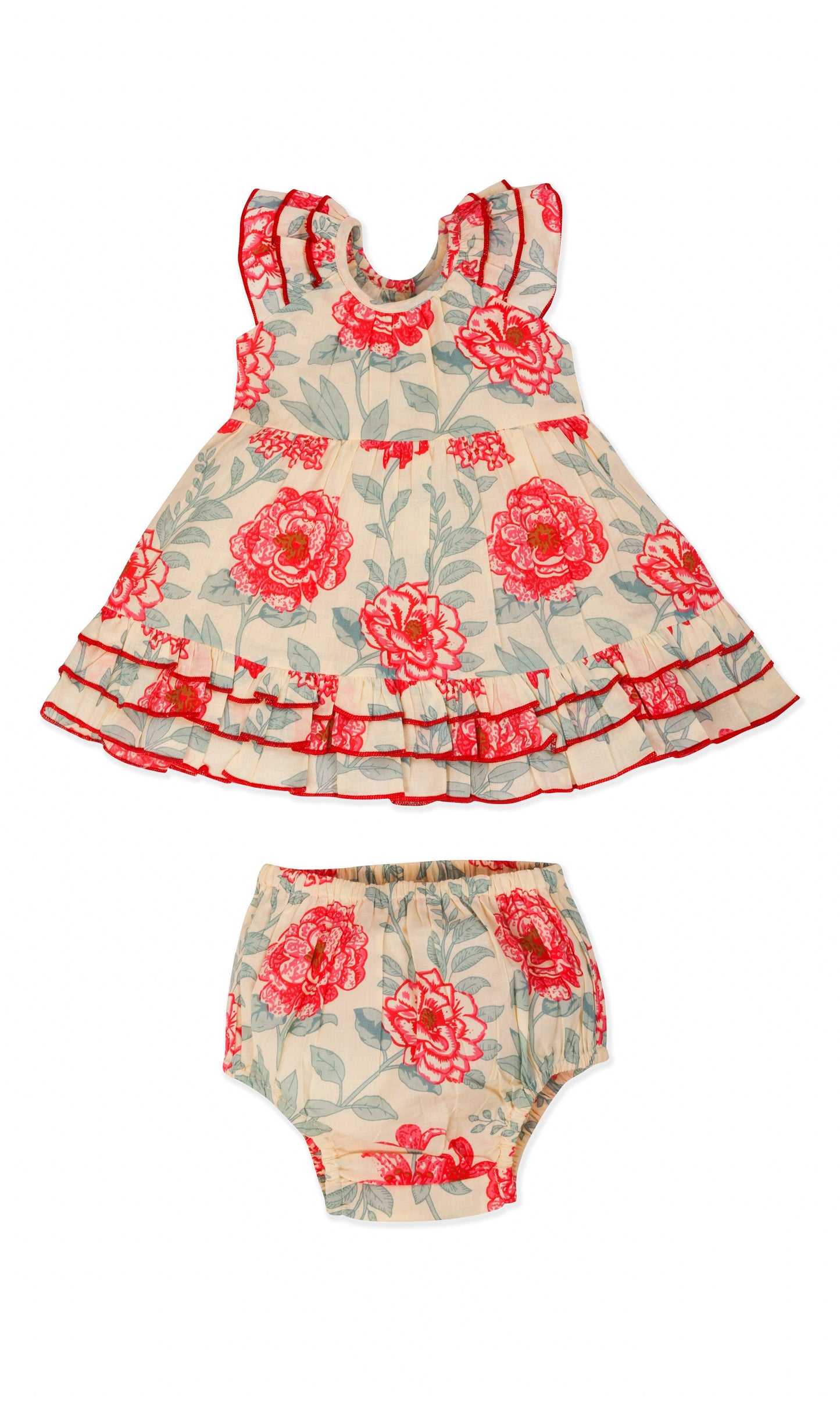 Adorable Red Floral Kids' Dress with Cap Sleeves and Frill Layers DRESS Yo Baby India 