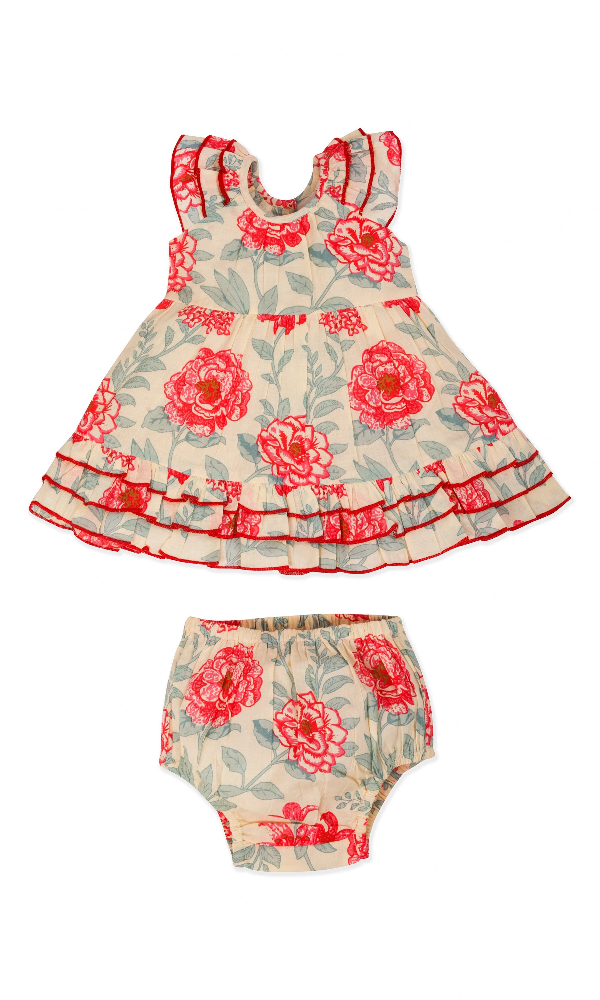 Adorable Red Floral Kids' Dress with Cap Sleeves and Frill Layers DRESS Yo Baby India 