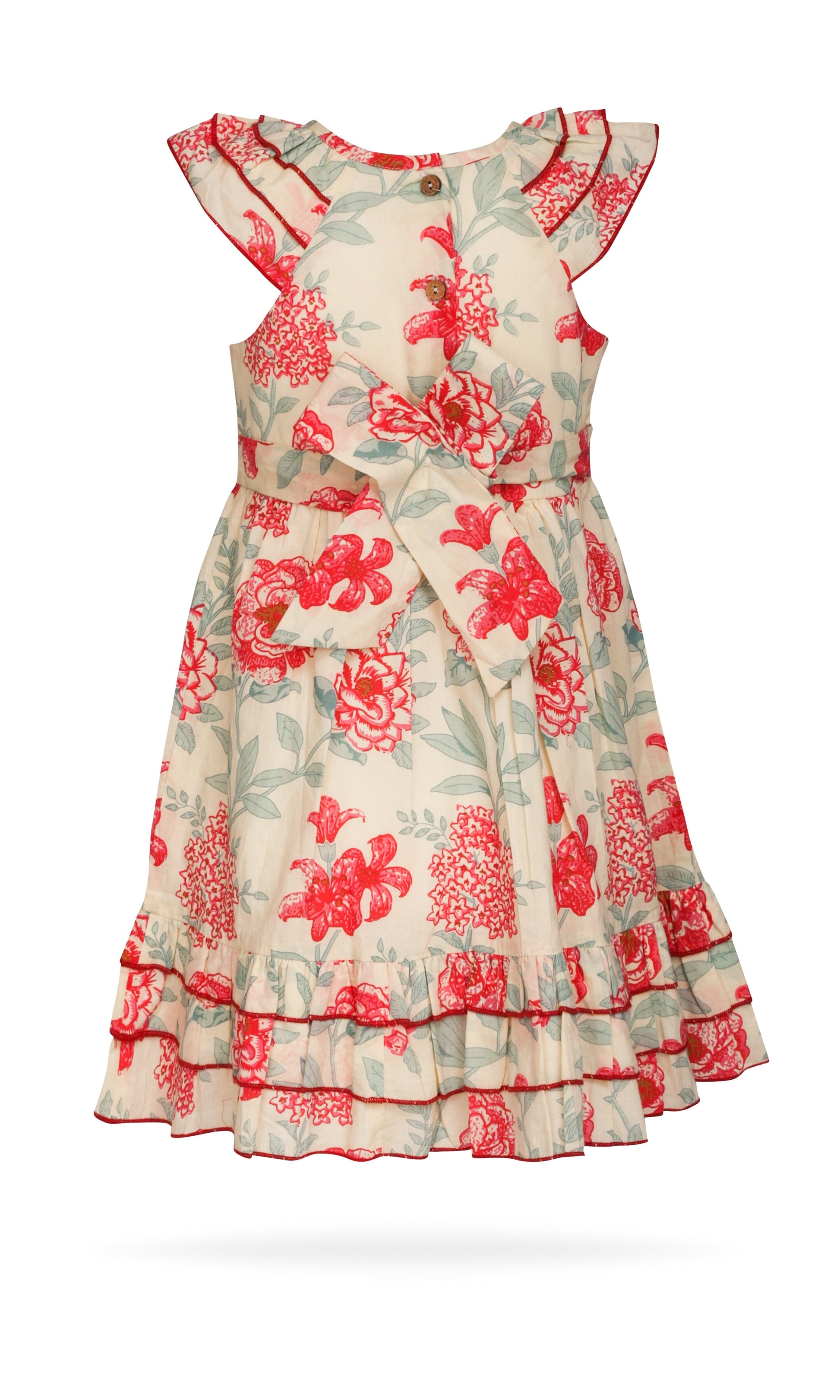 Adorable Red Floral Kids' Dress with Cap Sleeves and Frill Layers DRESS Yo Baby India 