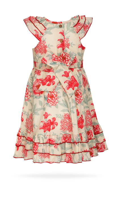Adorable Red Floral Kids' Dress with Cap Sleeves and Frill Layers DRESS Yo Baby India 