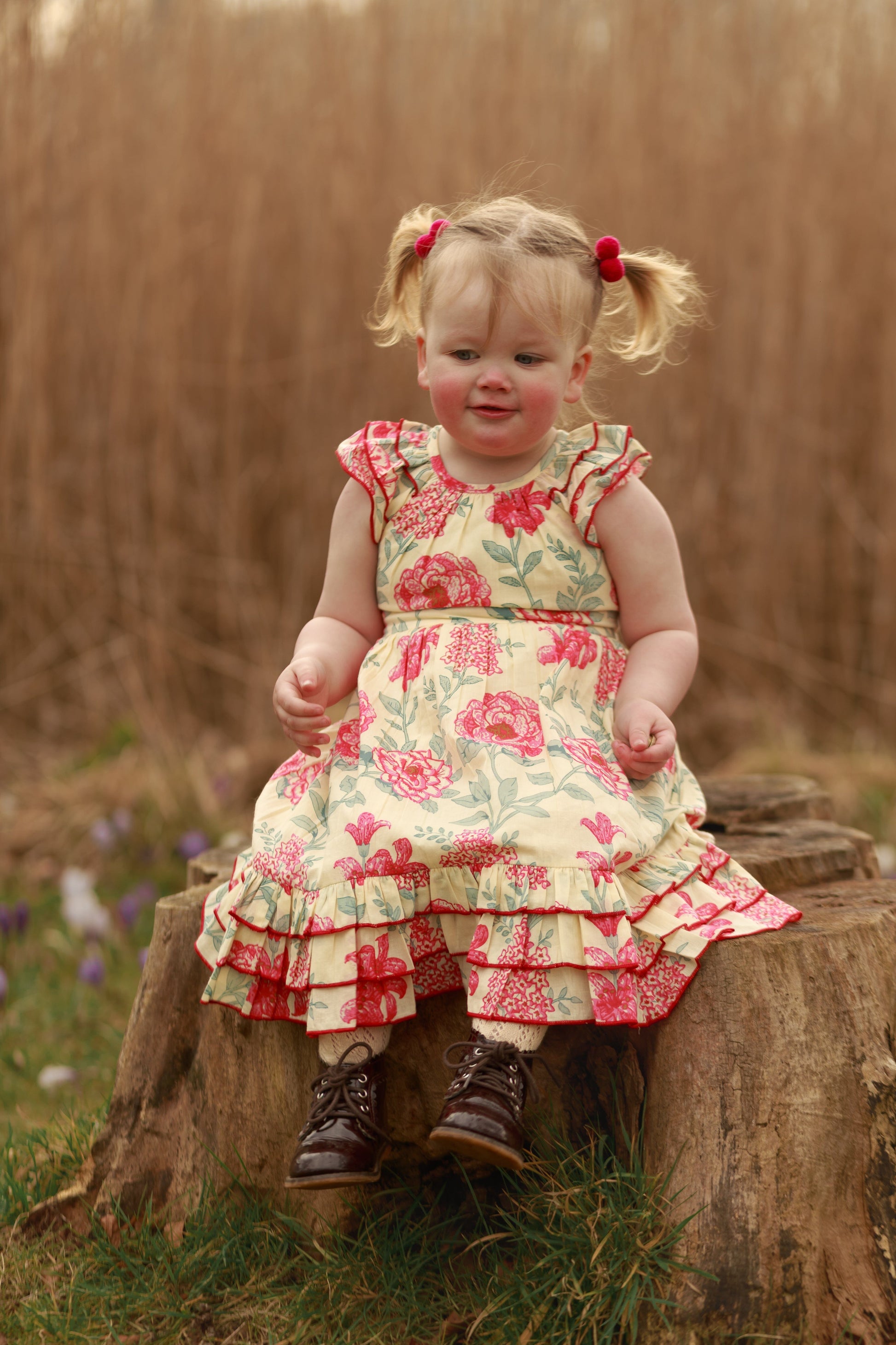 Adorable Red Floral Kids' Dress with Cap Sleeves and Frill Layers DRESS Yo Baby India 