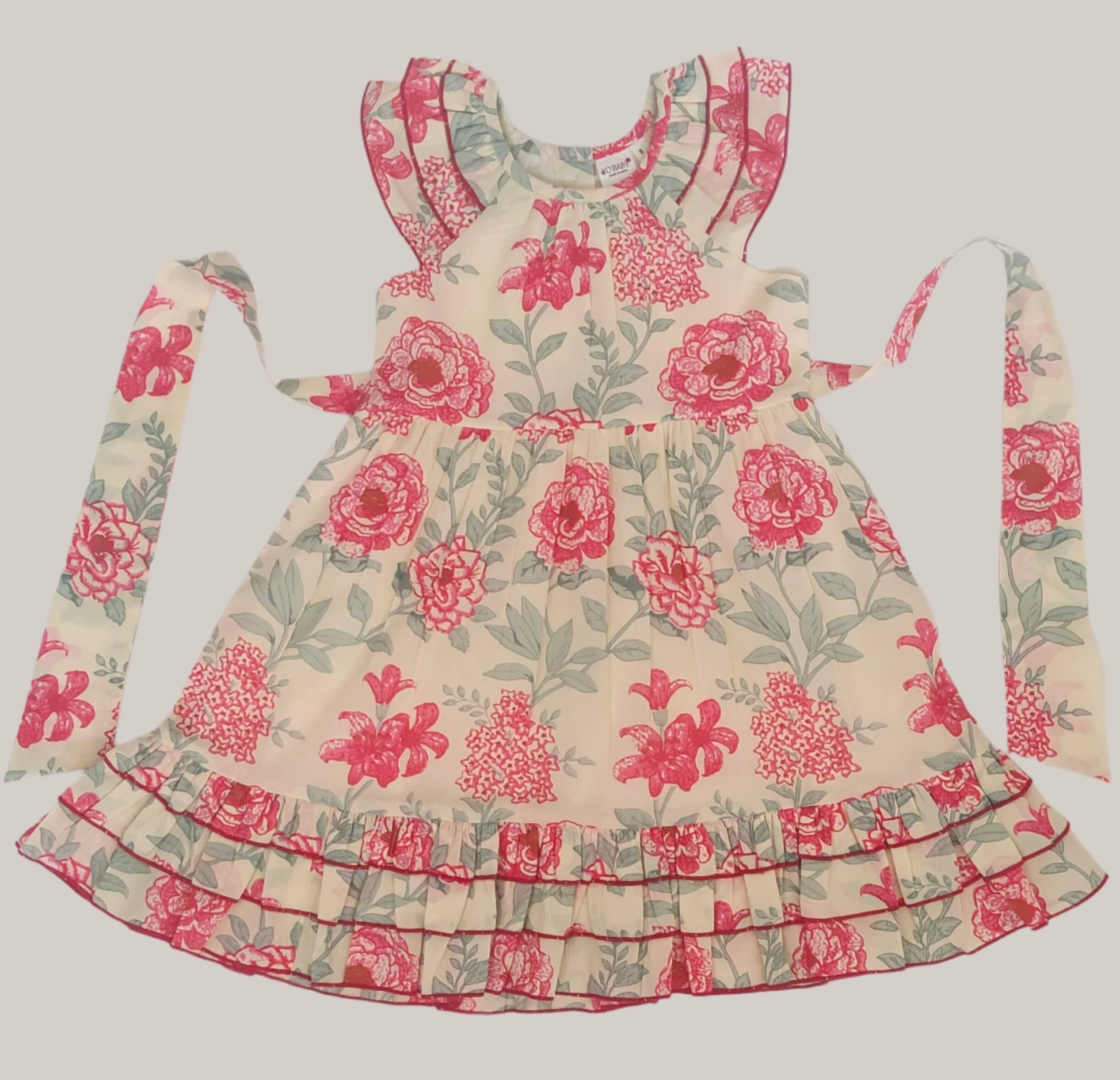 Adorable Red Floral Kids' Dress with Cap Sleeves and Frill Layers DRESS Yo Baby India 