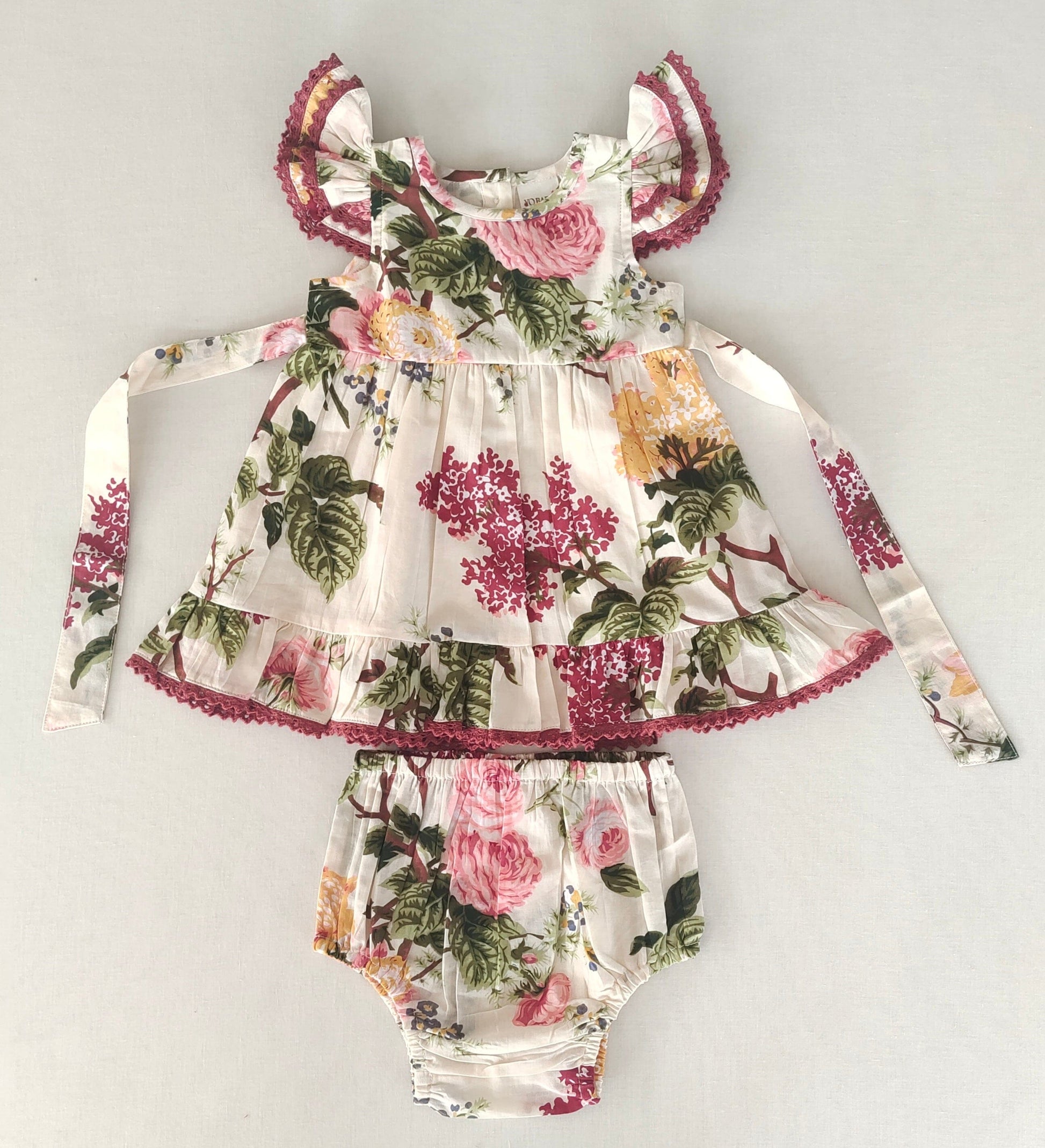 Beige Floral Dress with Lace Details for Kids and Infants DRERSdress & diaper cover Yo Baby India 