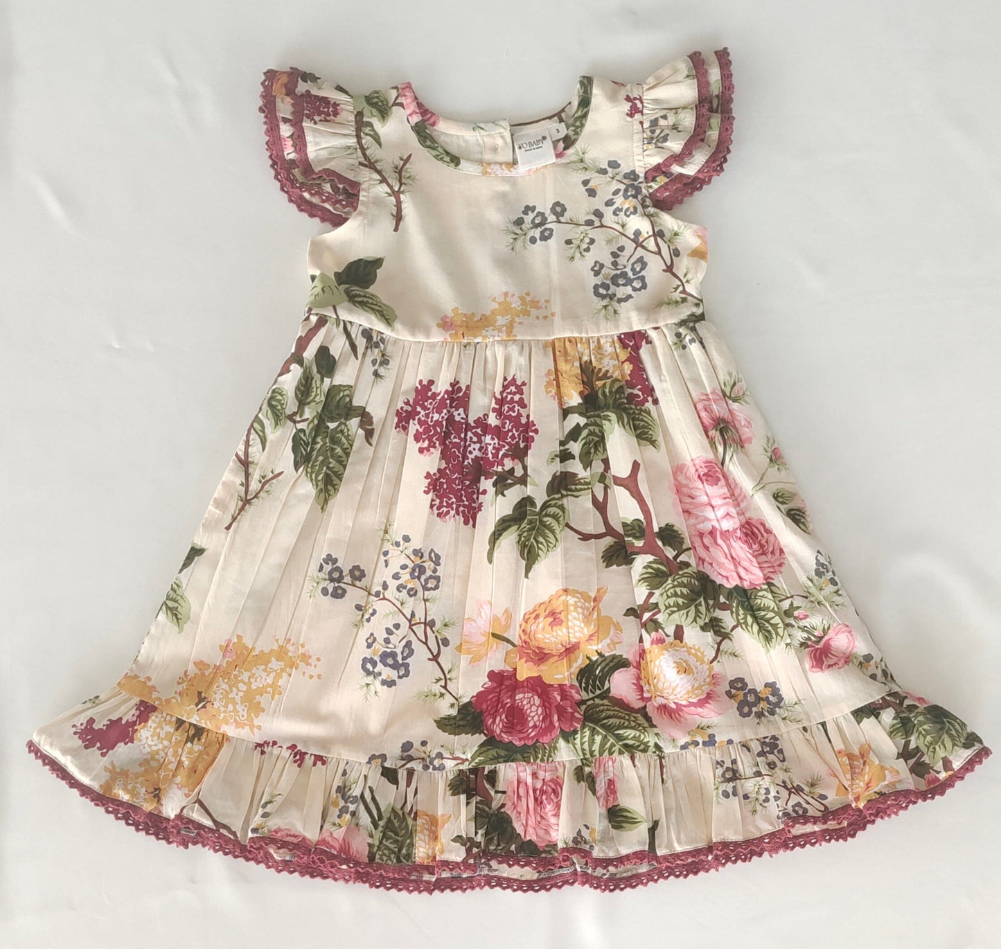 Beige Floral Dress with Lace Details for Kids and Infants DRERSdress & diaper cover Yo Baby India 